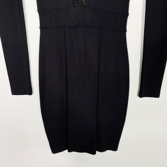 French Connection Size 0 Black Lace Inset Long Sleeve Ponte Knit Bodycon Dress - Picture 4 of 9
